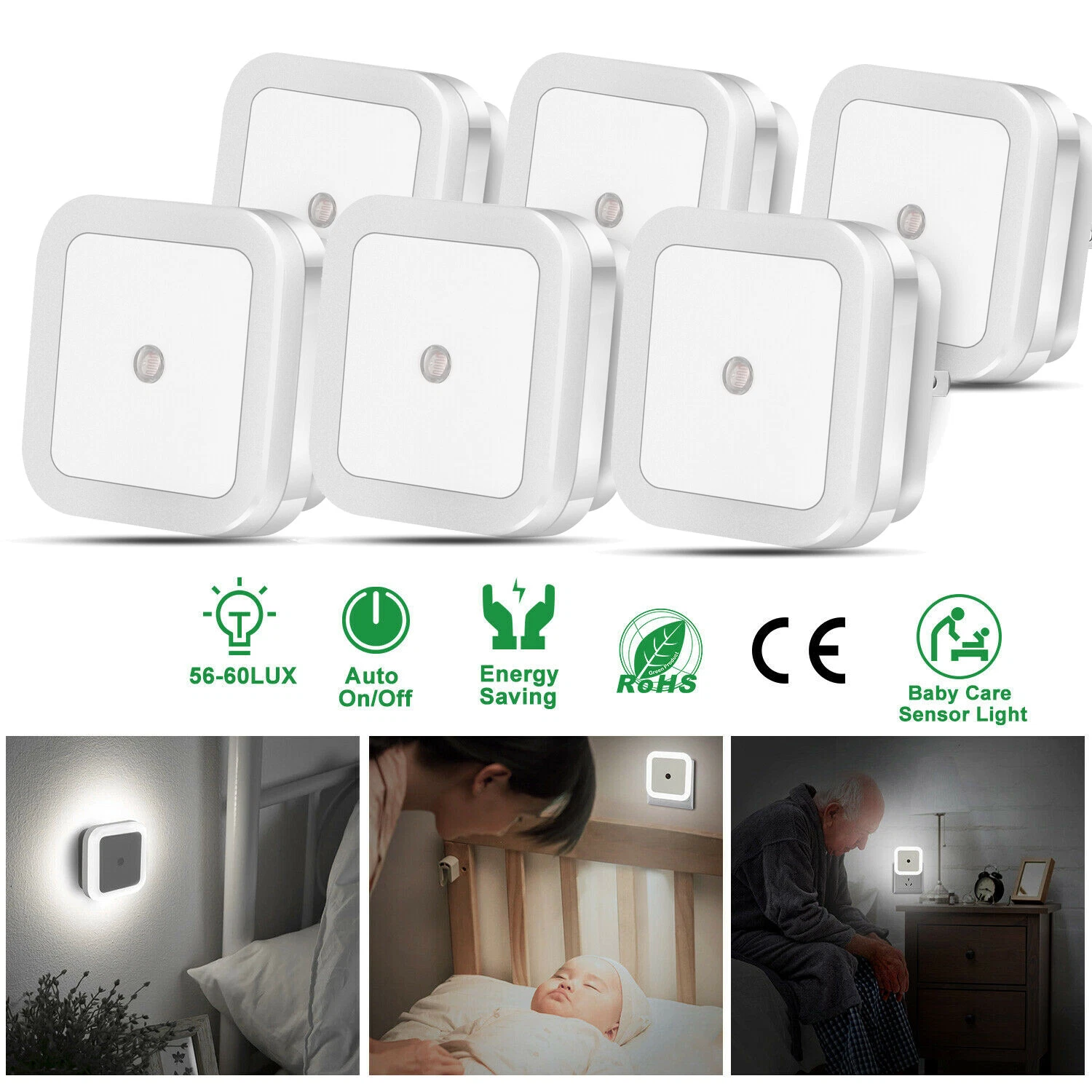 Night Light Plug in LED Night Light Wall Lamp w/ Dusk to Dawn Sensor White 0.5w