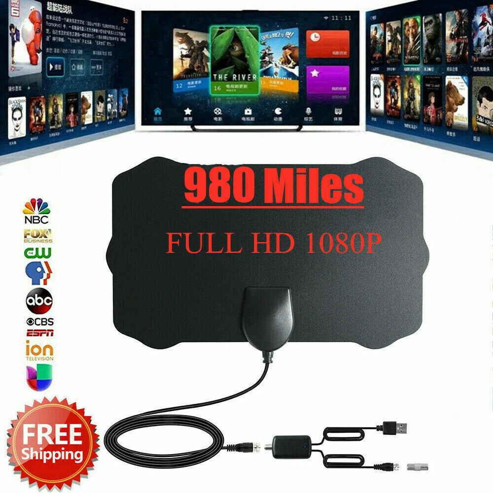 TV Antenna Digital HD 980 Mile Range HDTV Antenna 1080P 4K 16ft Skywire Cable US
